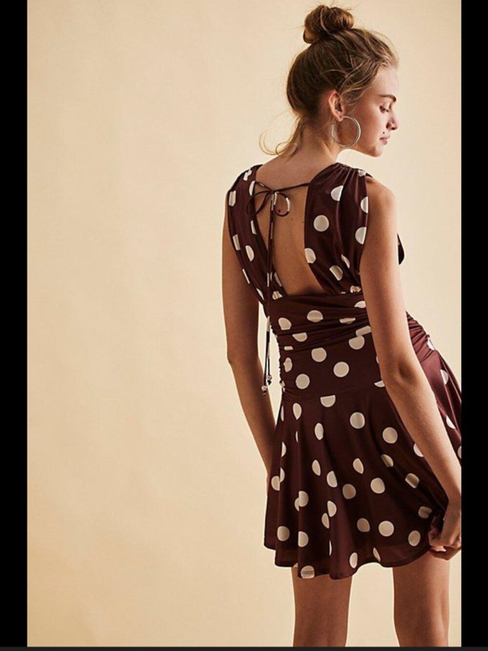 new FREE PEOPLE satin annabelle polka dot mini dress chocolate combo m - Picture 2 of 3